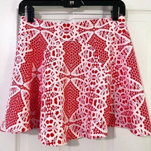 Parker Red and White Lace Design Full Back Zip Skater Skirt Size L - Picture 1 of 5